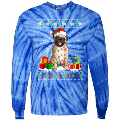 Pug Dog Ugly Christmas Santa Hat Xmas Dog Lover Gift Tie-Dye Long Sleeve Shirt