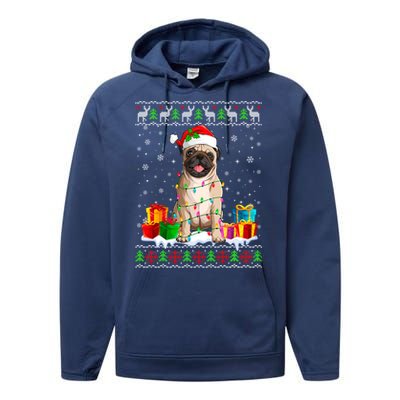 Pug Dog Ugly Christmas Santa Hat Xmas Dog Lover Gift Performance Fleece Hoodie