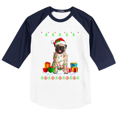 Pug Dog Ugly Christmas Santa Hat Xmas Dog Lover Gift Baseball Sleeve Shirt