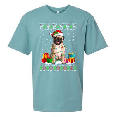 Pug Dog Ugly Christmas Santa Hat Xmas Dog Lover Gift Sueded Cloud Jersey T-Shirt