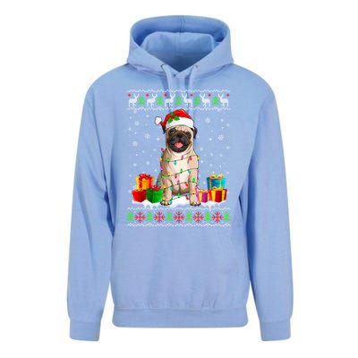 Pug Dog Ugly Christmas Santa Hat Xmas Dog Lover Gift Unisex Surf Hoodie