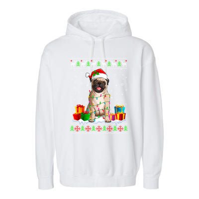 Pug Dog Ugly Christmas Santa Hat Xmas Dog Lover Gift Garment-Dyed Fleece Hoodie