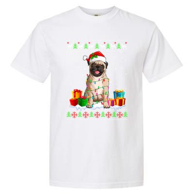 Pug Dog Ugly Christmas Santa Hat Xmas Dog Lover Gift Garment-Dyed Heavyweight T-Shirt