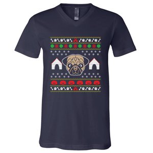 Pug Dog Ugly Christmas V-Neck T-Shirt