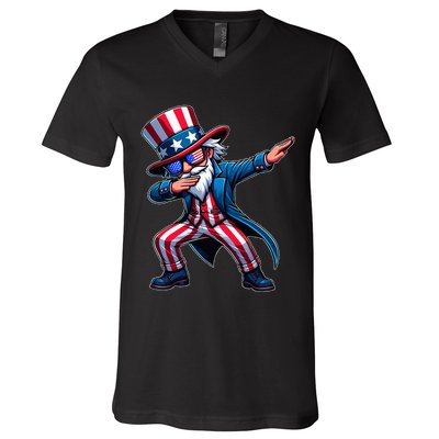 Patriotic Dabbing Uncle Sam Usa 4th Of July V-Neck T-Shirt