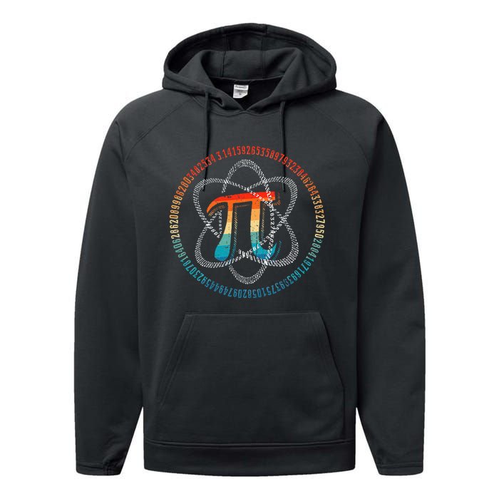 PI Day Vintage Retro Atom Pi Math Geek Science Lovers Performance Fleece Hoodie