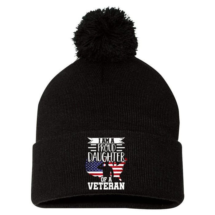 Proud Daughter Veteran Nothing Scares Patriotic Veterans Day Pom Pom 12in Knit Beanie