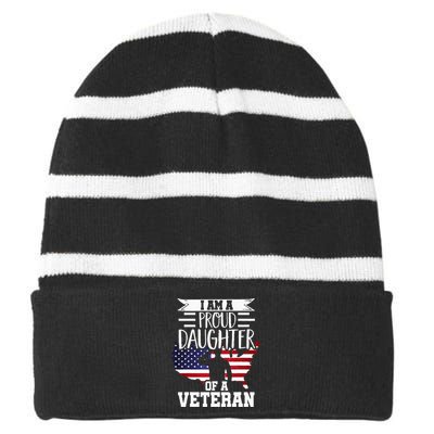 Proud Daughter Veteran Nothing Scares Patriotic Veterans Day Striped Beanie with Solid Band