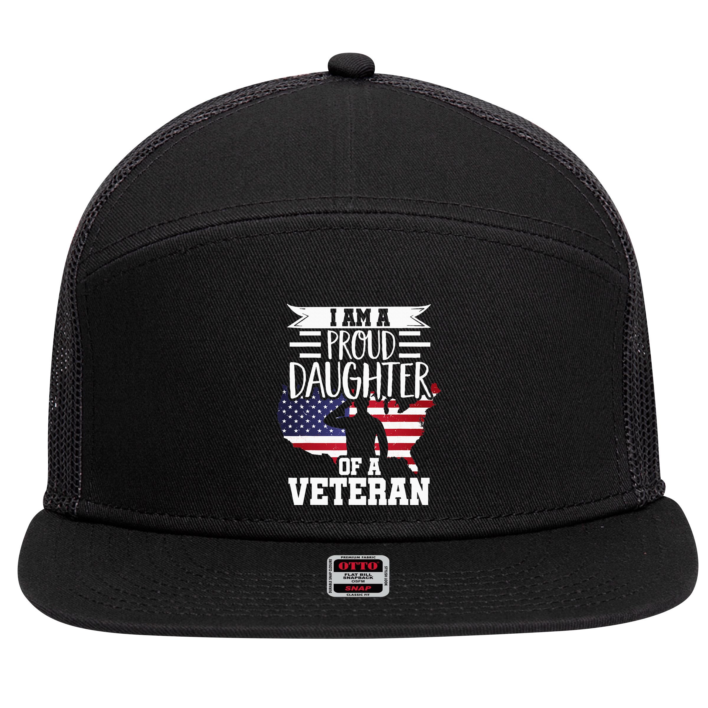 Proud Daughter Veteran Nothing Scares Patriotic Veterans Day 7 Panel Mesh Trucker Snapback Hat