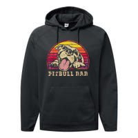 Pitbull Dad Vintage Smiling Pitbull on Sunset Performance Fleece Hoodie