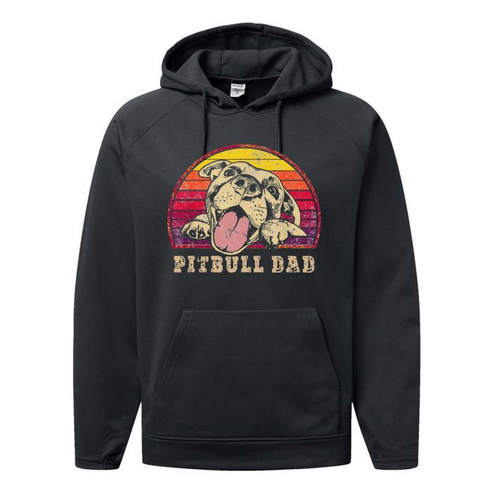 Pitbull Dad Vintage Smiling Pitbull on Sunset Performance Fleece Hoodie