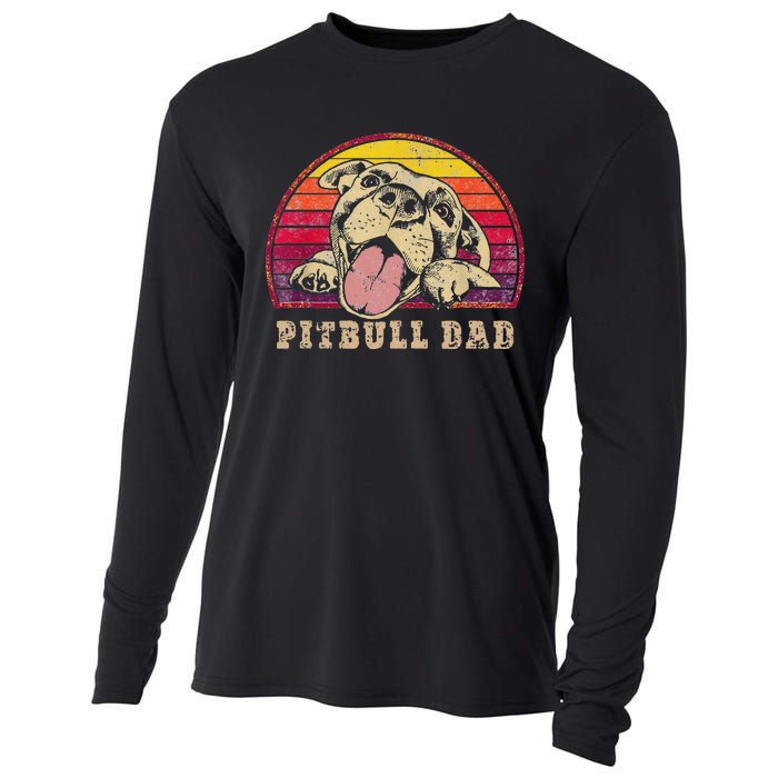 Pitbull Dad Vintage Smiling Pitbull on Sunset Cooling Performance Long Sleeve Crew