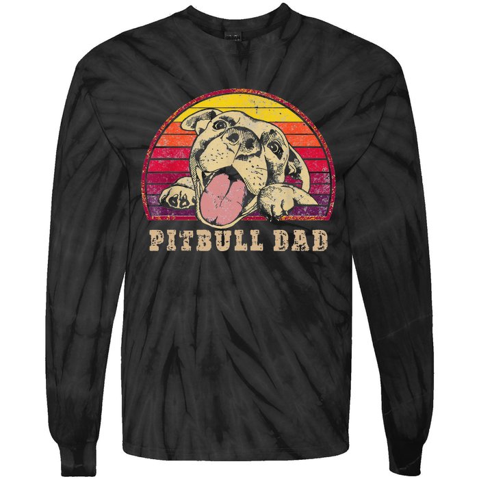 Pitbull Dad Vintage Smiling Pitbull on Sunset Tie-Dye Long Sleeve Shirt