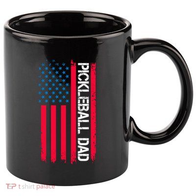 Pickleball Dad Vector USA Grunge Flag Gift For Team Sport 11oz C Handle Ceramic Mug