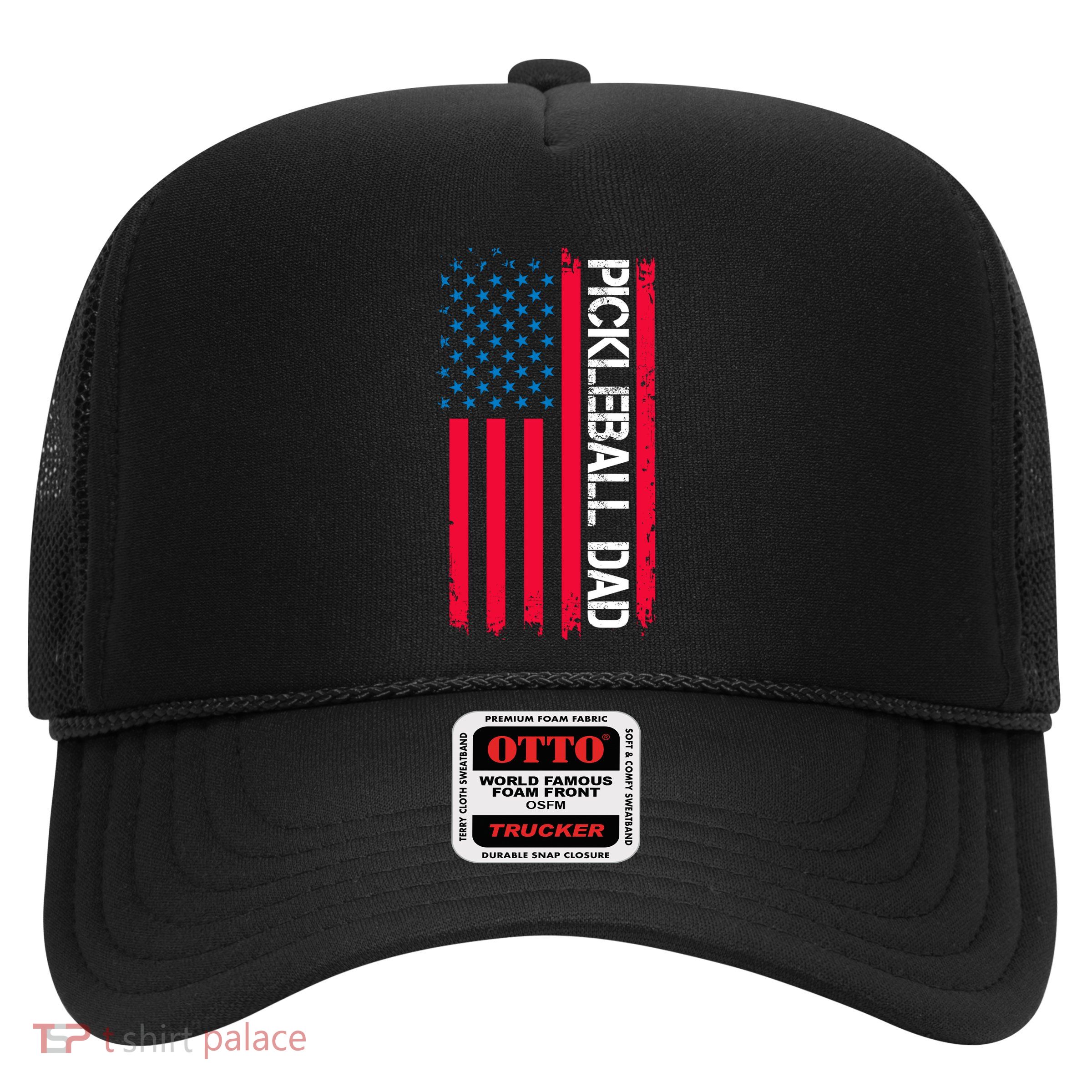 Pickleball Dad Vector USA Grunge Flag Gift For Team Sport Trucker Hat