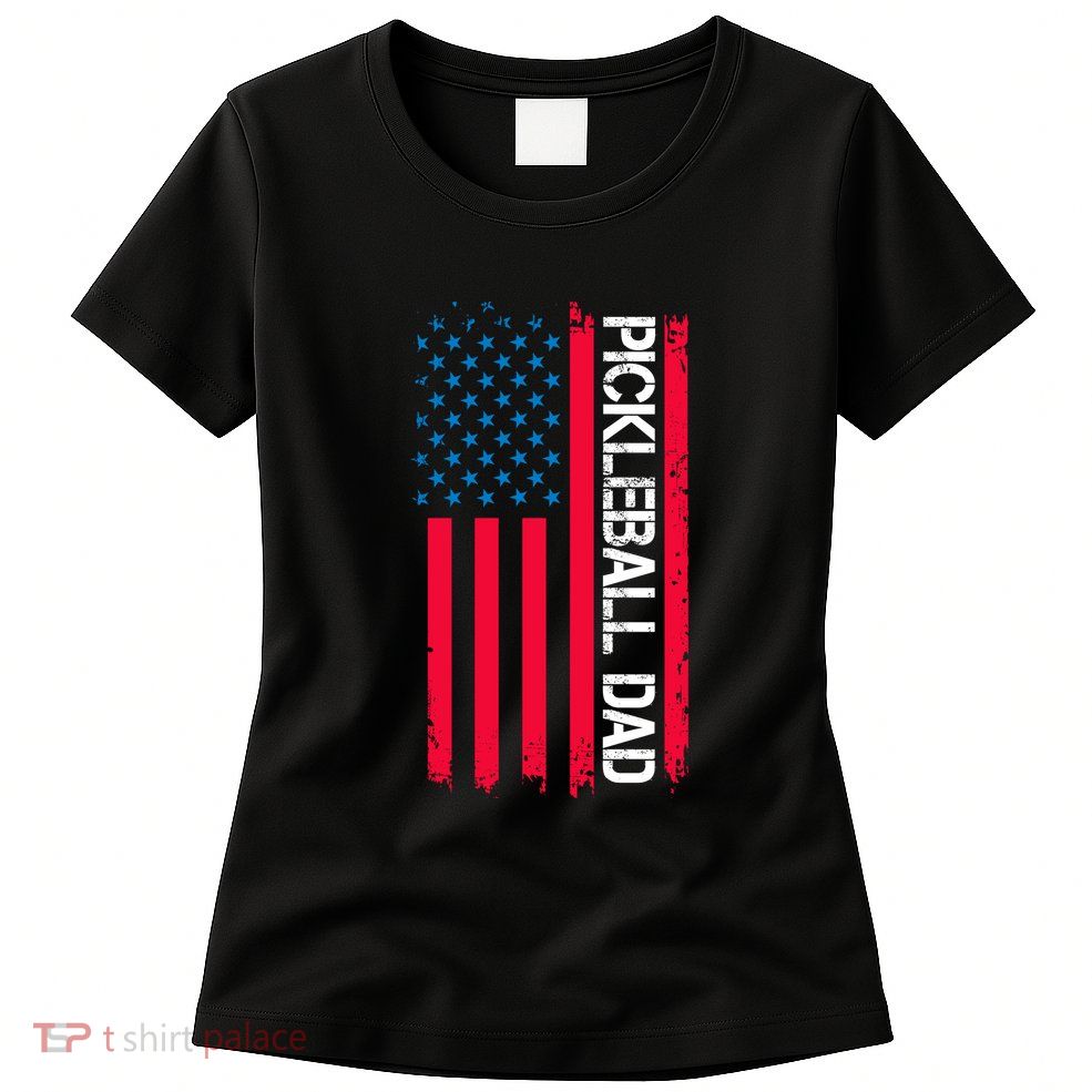 Pickleball Dad Vector USA Grunge Flag Gift For Team Sport Womens T-Shirt