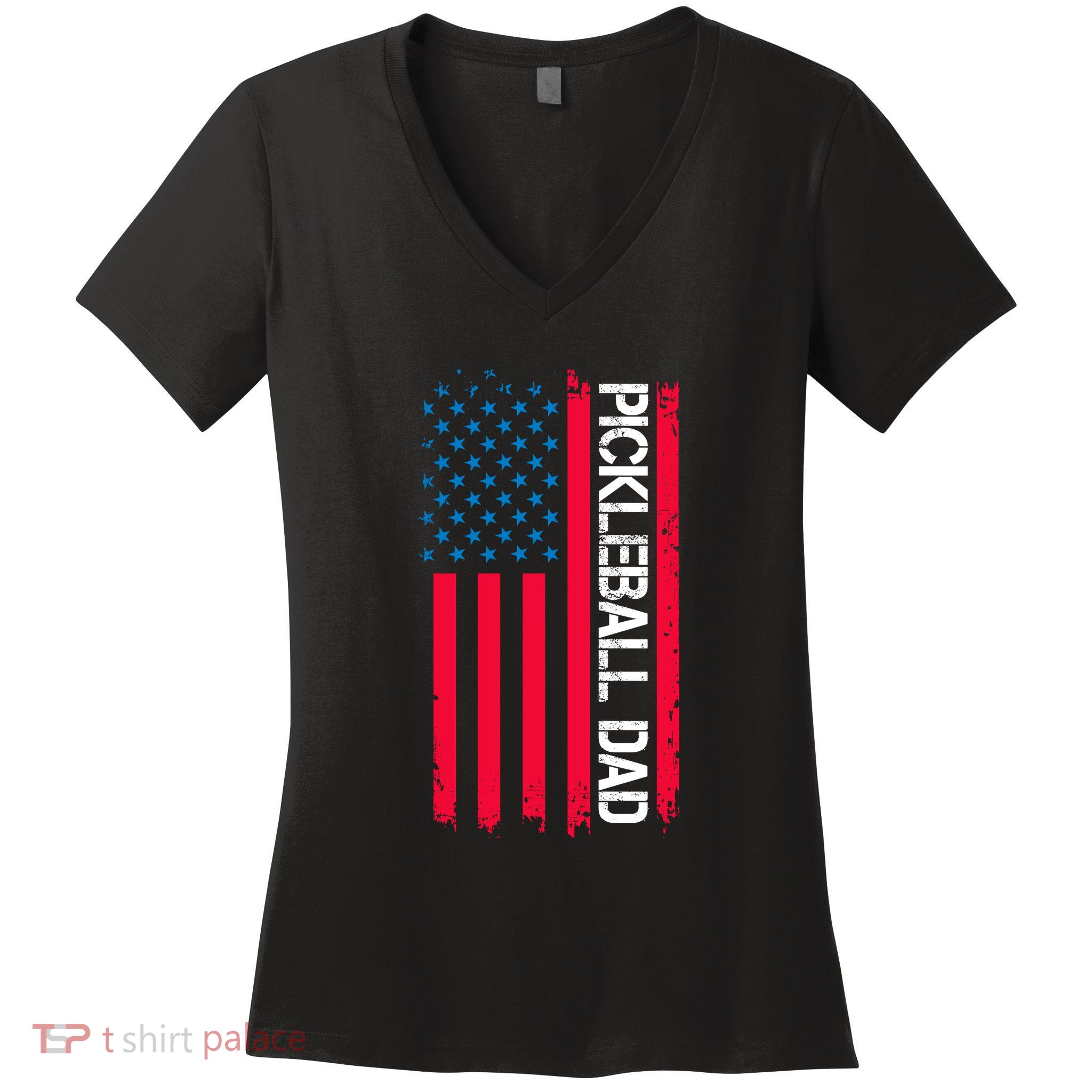 Pickleball Dad Vector USA Grunge Flag Gift For Team Sport Women's V-Neck T-Shirt