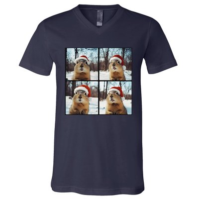 Prairie Dog Winter Christmas Sleep V-Neck T-Shirt