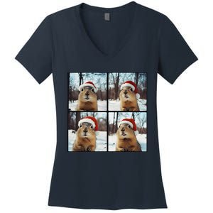 Prairie Dog Winter Christmas Sleep Women's V-Neck T-Shirt