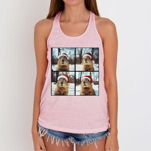 Prairie Dog Winter Christmas Sleep Women's Knotted Racerback Tank