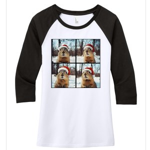 Prairie Dog Winter Christmas Sleep Women's Tri-Blend 3/4-Sleeve Raglan Shirt