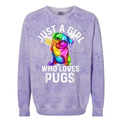 Pug Dog Watercolor Dog Owner Just A Girl Who Loves Pugs Dog Colorblast Crewneck Sweatshirt