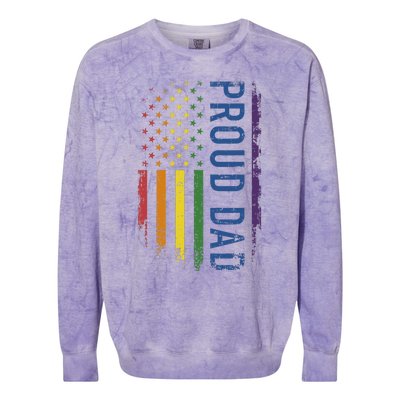 Proud Dad With US Rainbow Flag For Pride Month Family Colorblast Crewneck Sweatshirt