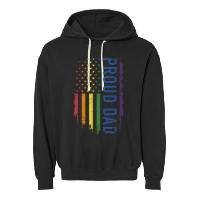 Proud Dad With US Rainbow Flag For Pride Month Family Garment-Dyed Fleece Hoodie