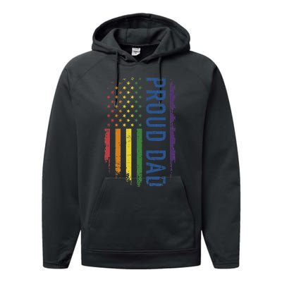 Proud Dad With US Rainbow Flag For Pride Month Family Performance Fleece Hoodie