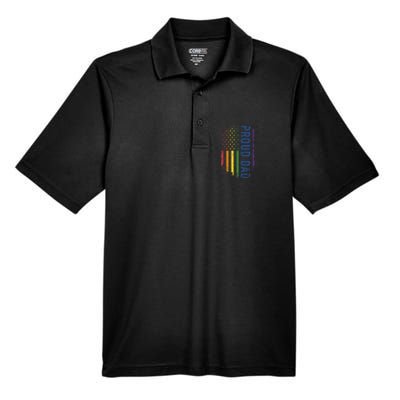 Proud Dad With US Rainbow Flag For Pride Month Family Men's Origin Performance Pique Polo