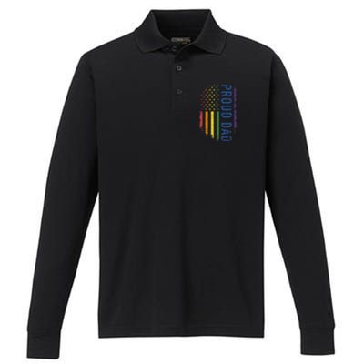 Proud Dad With US Rainbow Flag For Pride Month Family Performance Long Sleeve Polo