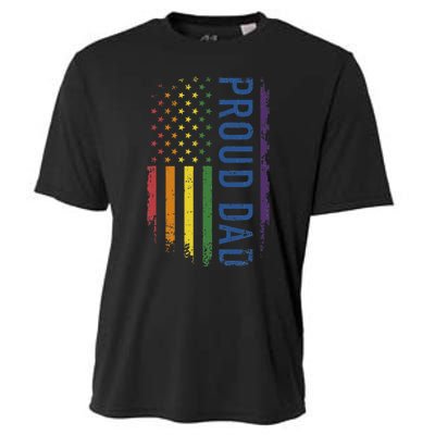 Proud Dad With US Rainbow Flag For Pride Month Family Cooling Performance Crew T-Shirt