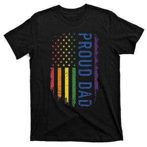 Proud Dad With US Rainbow Flag For Pride Month Family T-Shirt