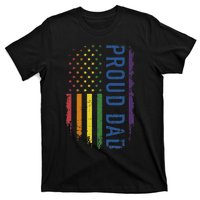 Proud Dad With US Rainbow Flag For Pride Month Family T-Shirt