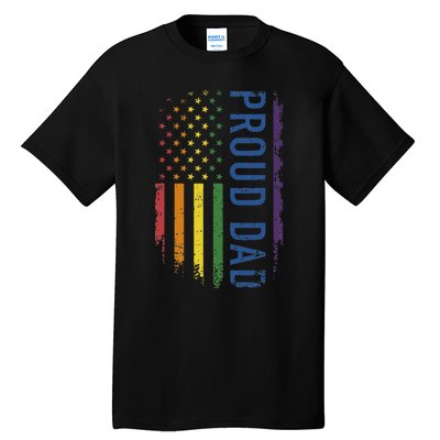 Proud Dad With US Rainbow Flag For Pride Month Family Tall T-Shirt