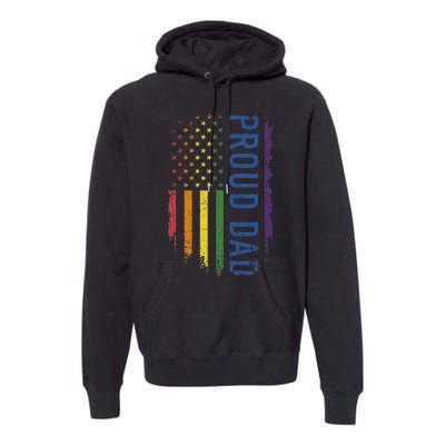 Proud Dad With US Rainbow Flag For Pride Month Family Premium Hoodie