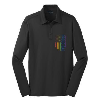 Proud Dad With US Rainbow Flag For Pride Month Family Silk Touch Performance Long Sleeve Polo