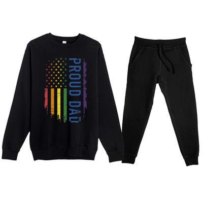 Proud Dad With US Rainbow Flag For Pride Month Family Premium Crewneck Sweatsuit Set