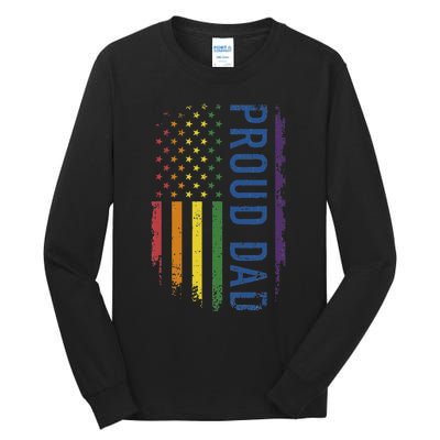 Proud Dad With US Rainbow Flag For Pride Month Family Tall Long Sleeve T-Shirt