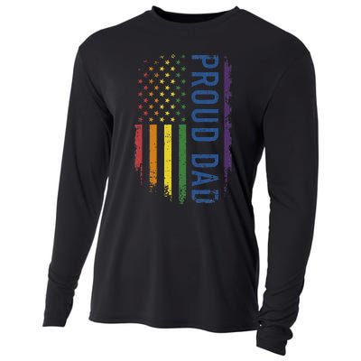 Proud Dad With US Rainbow Flag For Pride Month Family Cooling Performance Long Sleeve Crew