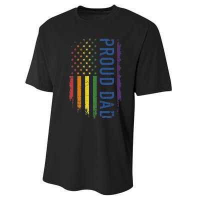 Proud Dad With US Rainbow Flag For Pride Month Family Performance Sprint T-Shirt