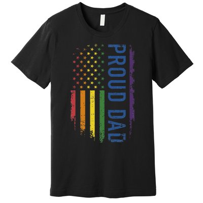 Proud Dad With US Rainbow Flag For Pride Month Family Premium T-Shirt