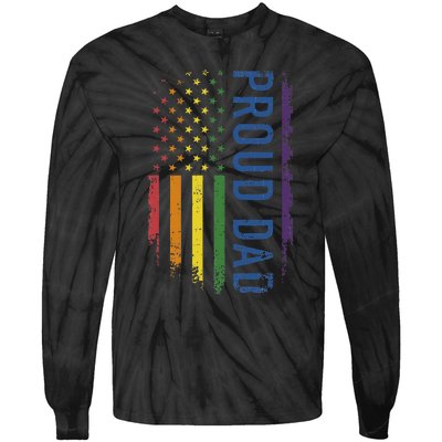 Proud Dad With US Rainbow Flag For Pride Month Family Tie-Dye Long Sleeve Shirt