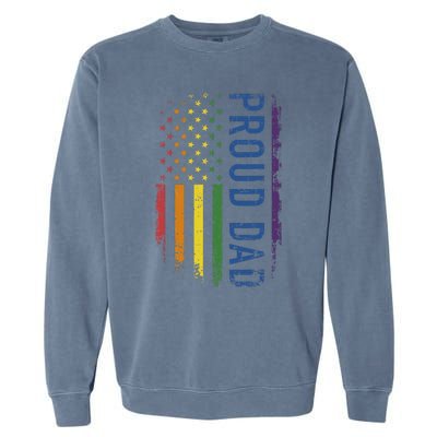 Proud Dad With US Rainbow Flag For Pride Month Family Garment-Dyed Sweatshirt