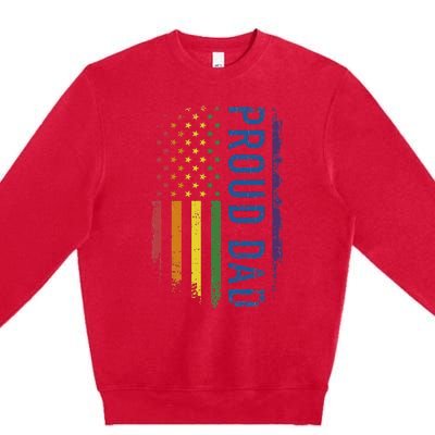 Proud Dad With US Rainbow Flag For Pride Month Family Premium Crewneck Sweatshirt