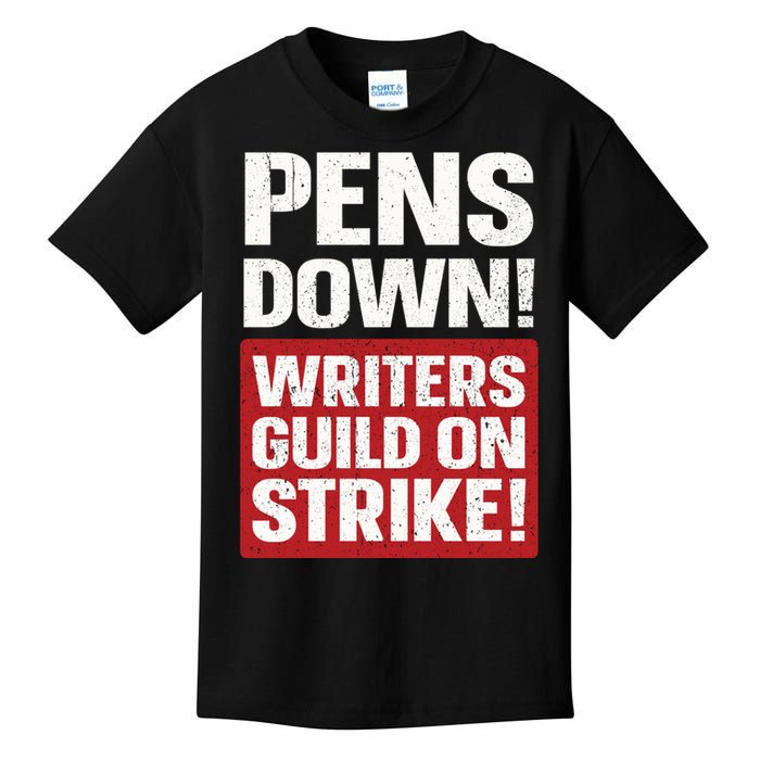 Pens Down Writers Guild Of America WGA Strike Pencils Down Kids T-Shirt