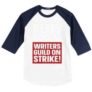 Pens Down Writers Guild Of America WGA Strike Pencils Down Baseball Sleeve Shirt