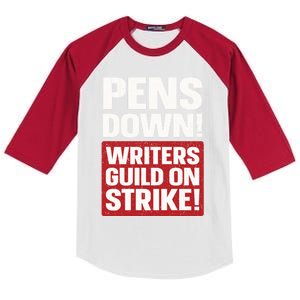 Pens Down Writers Guild Of America WGA Strike Pencils Down Kids Colorblock Raglan Jersey