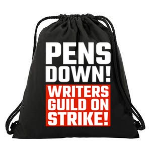 Pens Down Writers Guild On Strike Anti Ai Chatbots Wga Drawstring Bag