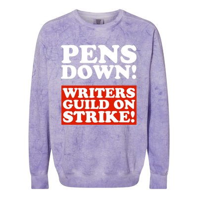 Pens Down Writers Guild On Strike Anti Ai Chatbots Wga Colorblast Crewneck Sweatshirt